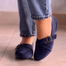 Sapatilha Mary Jane Tiras em X Camurça Azul