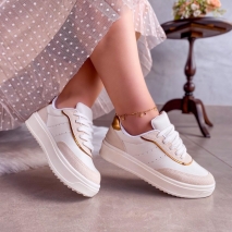 Tênis Flatform Kátia Branco com Detalhes Bronze